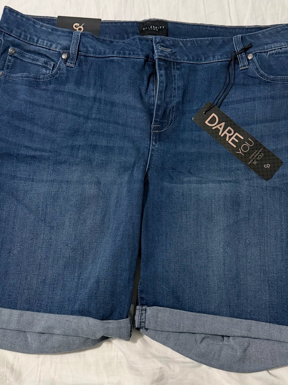 Women’s Cuffed Dark Blue Denim Jeans Shorts